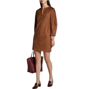 TIBI Faux Suede Brown Shift Dress | Sculpted‎ Long Sleeve Mini | Size 6
